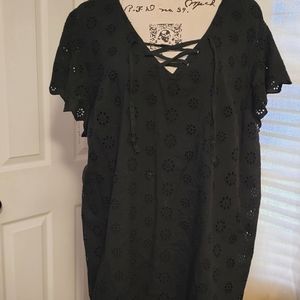 Lace up front short sleeved blouse